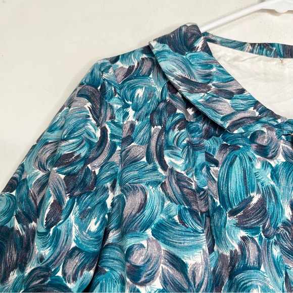 Vintage 60s Cropped Satin Jacket Psychedelic Pattern Sailor Collar 3/4 Sleeve M - Picture 4 of 16